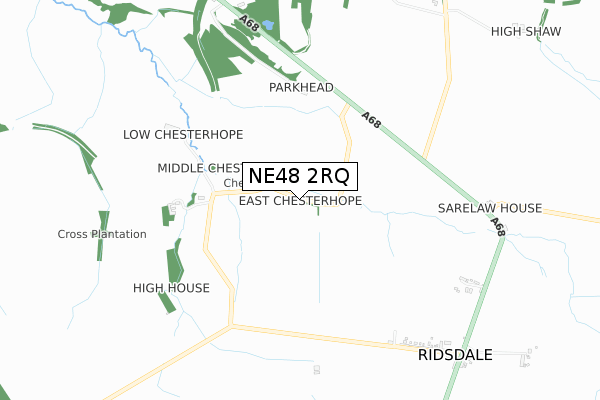 NE48 2RQ map - small scale - OS Open Zoomstack (Ordnance Survey) NE48 2RQ map - small scale - OS Open Zoomstack (Ordnance Survey)