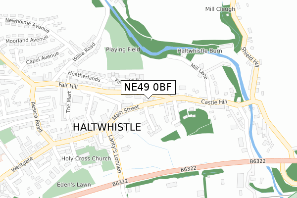 NE49 0BF map - large scale - OS Open Zoomstack (Ordnance Survey)
