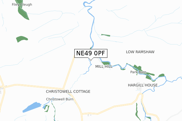 NE49 0PF map - small scale - OS Open Zoomstack (Ordnance Survey)