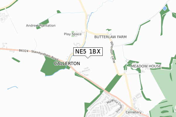 NE5 1BX map - small scale - OS Open Zoomstack (Ordnance Survey)