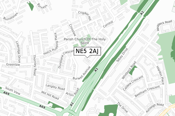 NE5 2AJ map - large scale - OS Open Zoomstack (Ordnance Survey)
