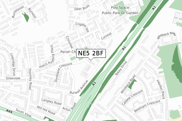 NE5 2BF map - large scale - OS Open Zoomstack (Ordnance Survey)