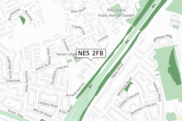 NE5 2FB map - large scale - OS Open Zoomstack (Ordnance Survey)