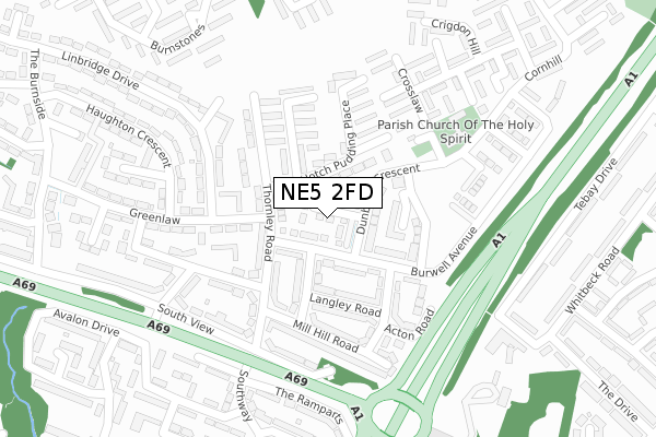 NE5 2FD map - large scale - OS Open Zoomstack (Ordnance Survey)