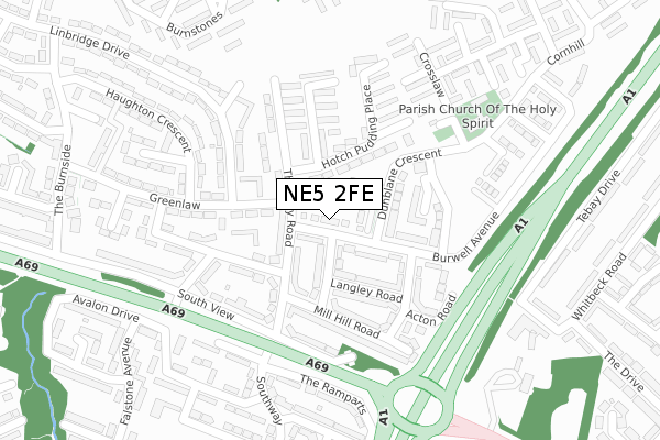 NE5 2FE map - large scale - OS Open Zoomstack (Ordnance Survey)