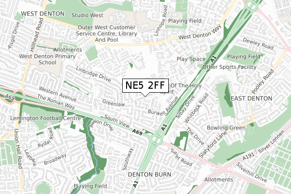 NE5 2FF map - small scale - OS Open Zoomstack (Ordnance Survey)