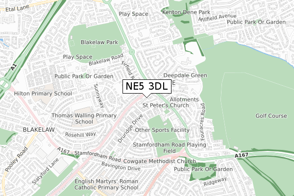 NE5 3DL map - small scale - OS Open Zoomstack (Ordnance Survey)