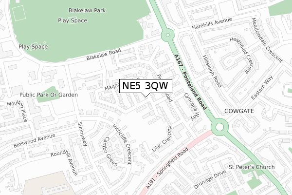 NE5 3QW map - large scale - OS Open Zoomstack (Ordnance Survey)