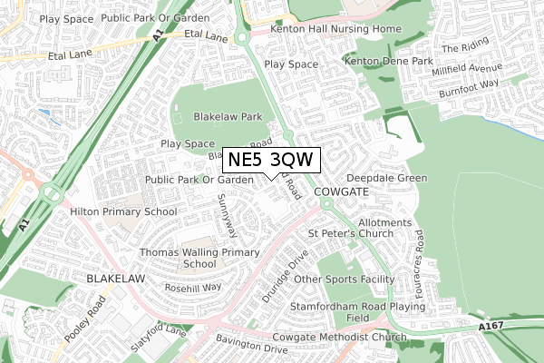 NE5 3QW map - small scale - OS Open Zoomstack (Ordnance Survey)