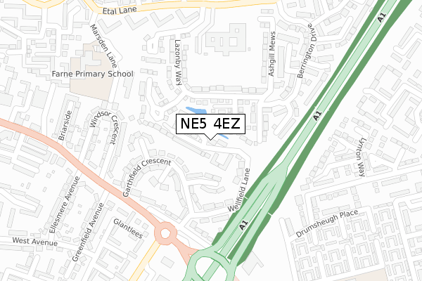 NE5 4EZ map - large scale - OS Open Zoomstack (Ordnance Survey) NE5 4EZ map - large scale - OS Open Zoomstack (Ordnance Survey)