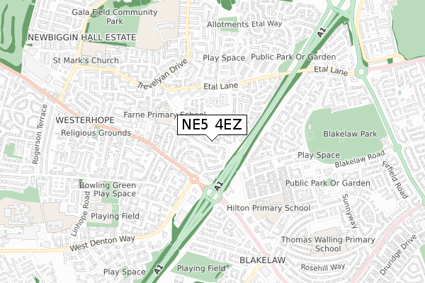 NE5 4EZ map - small scale - OS Open Zoomstack (Ordnance Survey) NE5 4EZ map - small scale - OS Open Zoomstack (Ordnance Survey)
