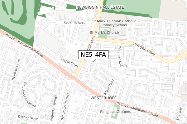 NE5 4FA map - large scale - OS Open Zoomstack (Ordnance Survey)