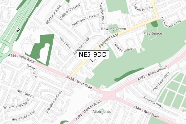NE5 9DD map - large scale - OS Open Zoomstack (Ordnance Survey)