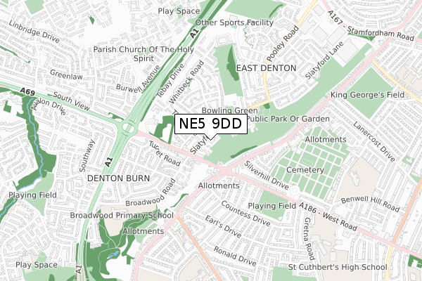 NE5 9DD map - small scale - OS Open Zoomstack (Ordnance Survey)