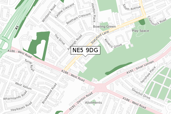 NE5 9DG map - large scale - OS Open Zoomstack (Ordnance Survey)