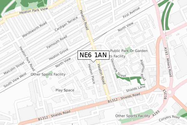 NE6 1AN map - large scale - OS Open Zoomstack (Ordnance Survey)