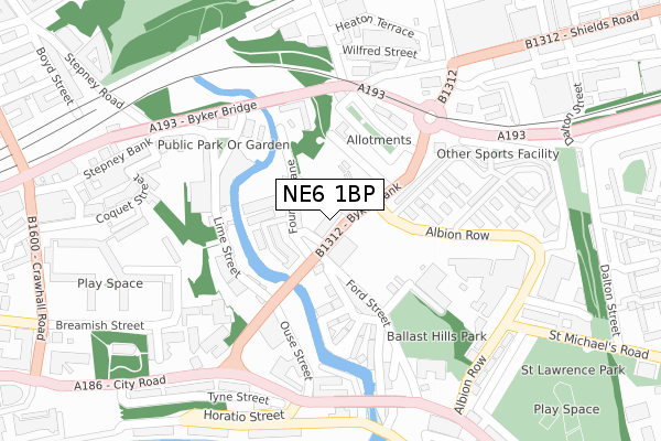 NE6 1BP map - large scale - OS Open Zoomstack (Ordnance Survey)