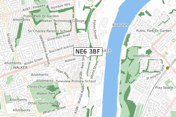 NE6 3BF map - small scale - OS Open Zoomstack (Ordnance Survey)