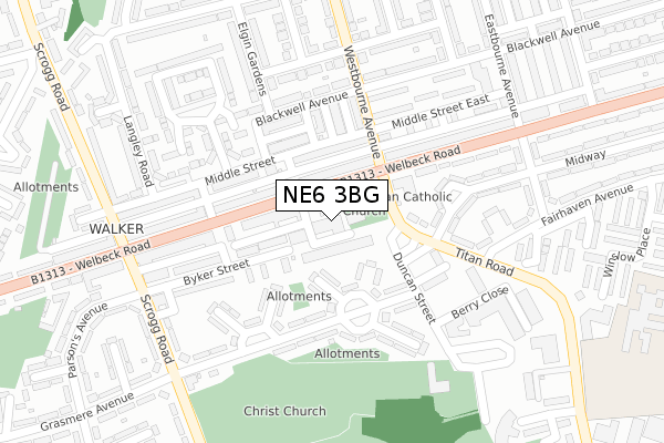 NE6 3BG map - large scale - OS Open Zoomstack (Ordnance Survey)
