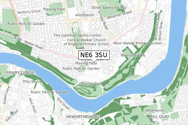 NE6 3SU map - small scale - OS Open Zoomstack (Ordnance Survey)