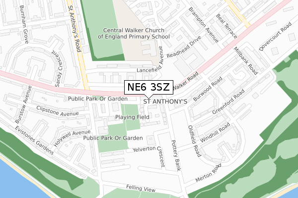 NE6 3SZ map - large scale - OS Open Zoomstack (Ordnance Survey)
