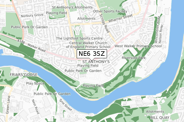 NE6 3SZ map - small scale - OS Open Zoomstack (Ordnance Survey)