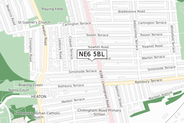 NE6 5BL map - large scale - OS Open Zoomstack (Ordnance Survey)