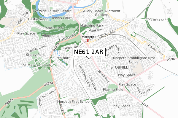 NE61 2AR map - small scale - OS Open Zoomstack (Ordnance Survey)
