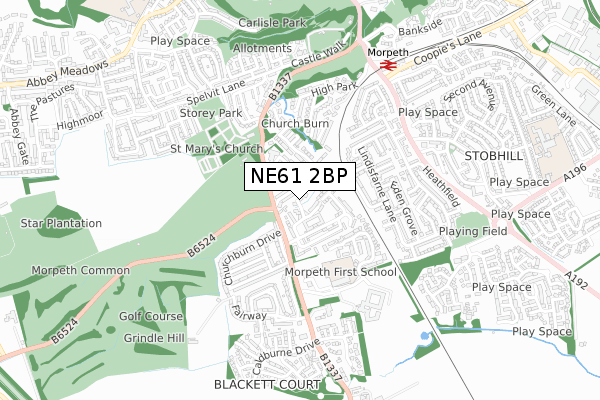 NE61 2BP map - small scale - OS Open Zoomstack (Ordnance Survey)