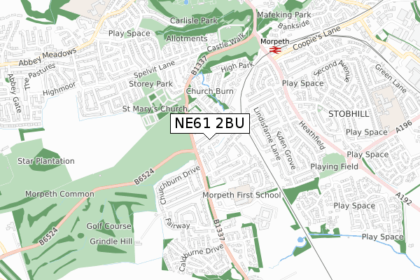 NE61 2BU map - small scale - OS Open Zoomstack (Ordnance Survey)