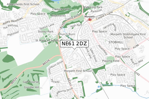NE61 2DZ map - small scale - OS Open Zoomstack (Ordnance Survey)