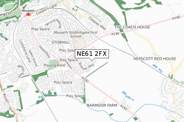 NE61 2FX map - small scale - OS Open Zoomstack (Ordnance Survey)