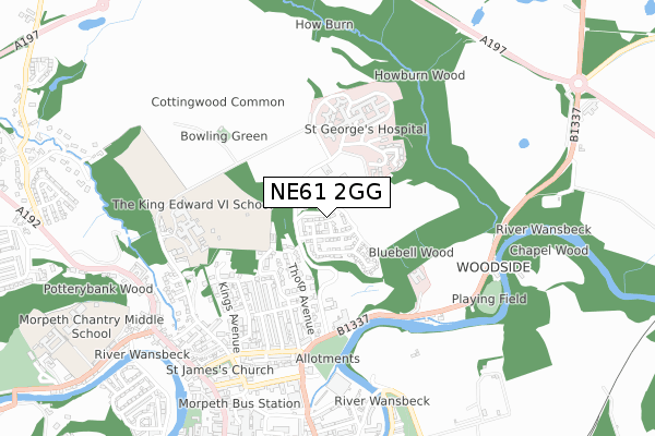 NE61 2GG map - small scale - OS Open Zoomstack (Ordnance Survey)
