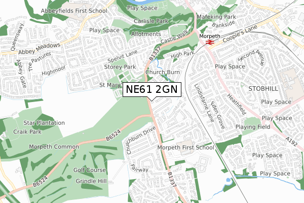 NE61 2GN map - small scale - OS Open Zoomstack (Ordnance Survey)