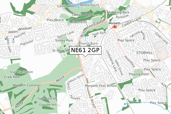 NE61 2GP map - small scale - OS Open Zoomstack (Ordnance Survey)