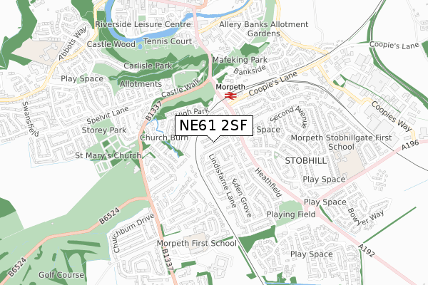 NE61 2SF map - small scale - OS Open Zoomstack (Ordnance Survey)