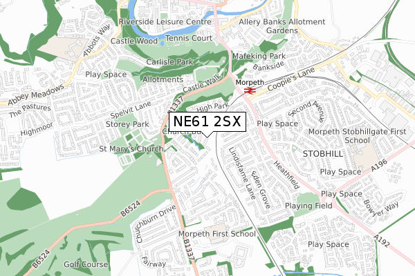NE61 2SX map - small scale - OS Open Zoomstack (Ordnance Survey)