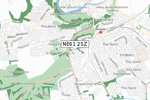 NE61 2SZ map - small scale - OS Open Zoomstack (Ordnance Survey)
