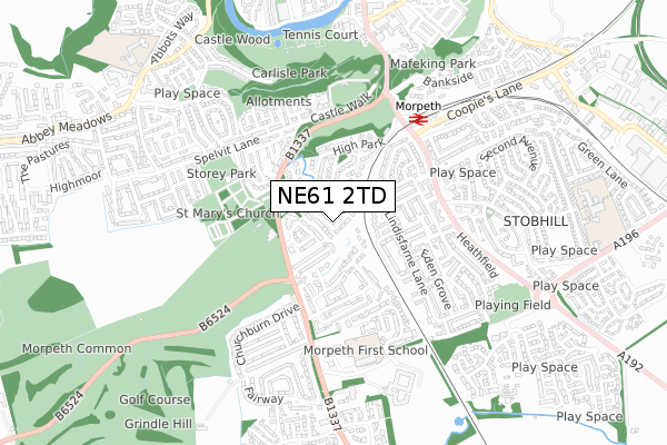 NE61 2TD map - small scale - OS Open Zoomstack (Ordnance Survey)
