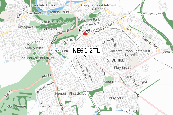 NE61 2TL map - small scale - OS Open Zoomstack (Ordnance Survey)