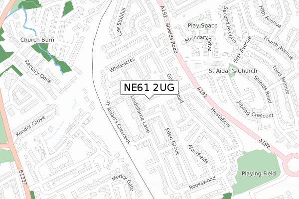 NE61 2UG map - large scale - OS Open Zoomstack (Ordnance Survey)