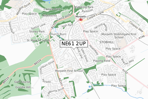 NE61 2UP map - small scale - OS Open Zoomstack (Ordnance Survey)