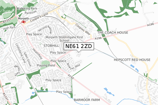 NE61 2ZD map - small scale - OS Open Zoomstack (Ordnance Survey)