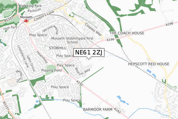 NE61 2ZJ map - small scale - OS Open Zoomstack (Ordnance Survey)