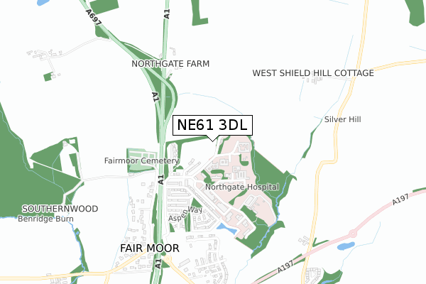 NE61 3DL map - small scale - OS Open Zoomstack (Ordnance Survey)