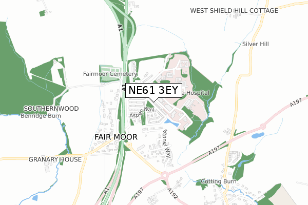 NE61 3EY map - small scale - OS Open Zoomstack (Ordnance Survey)