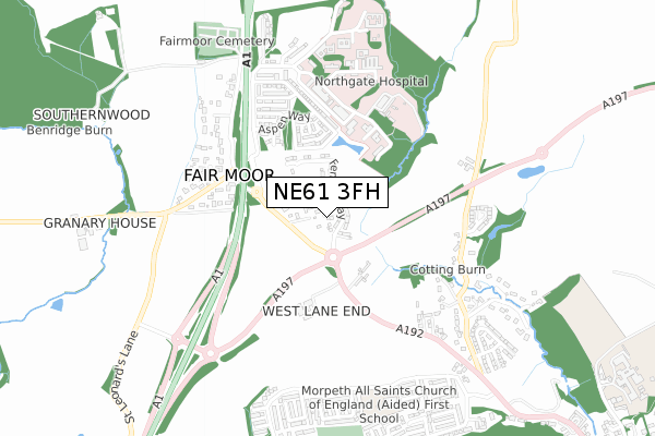 NE61 3FH map - small scale - OS Open Zoomstack (Ordnance Survey)