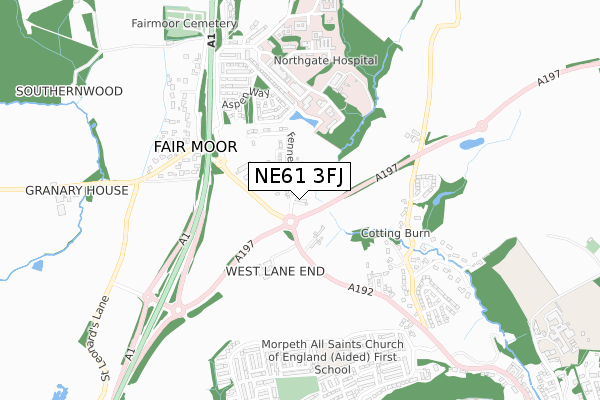 NE61 3FJ map - small scale - OS Open Zoomstack (Ordnance Survey)