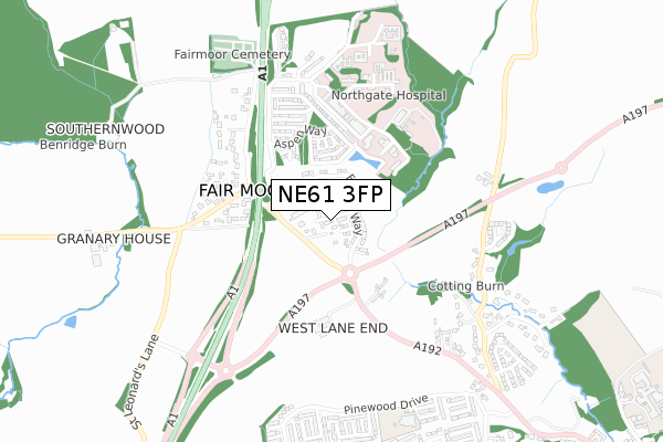 NE61 3FP map - small scale - OS Open Zoomstack (Ordnance Survey)