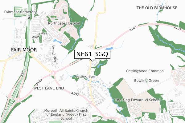 NE61 3GQ map - small scale - OS Open Zoomstack (Ordnance Survey)
